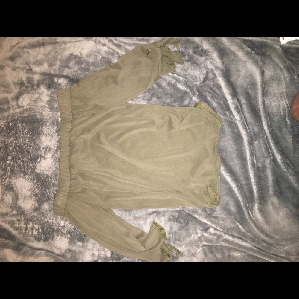 Off the shoulder olive green top